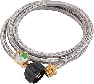 6 FT Propane Adapter Hose with Propane Gauge, 1 lb to 20 lb Propane Converter Hose for Propane Stove, Tabletop Grill and More 1lb Portable Appliance