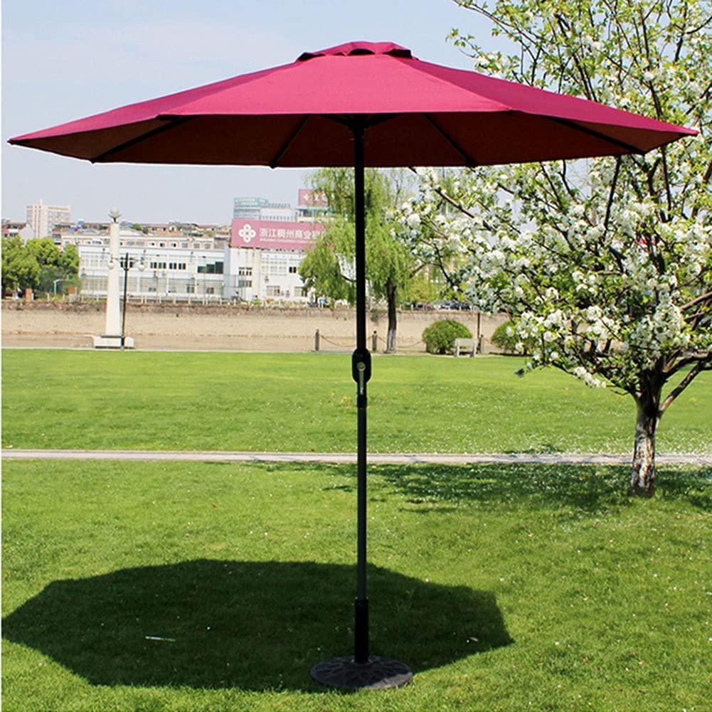 Parasol para jardín redondo 2.7m sombrilla de hierro Wine Red impermeable con manivela para deck 7