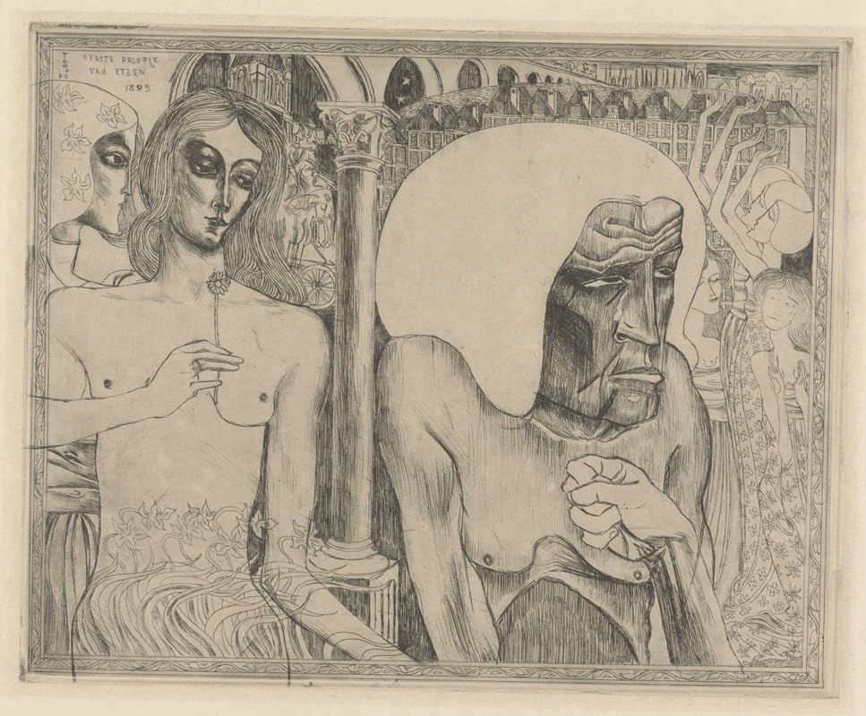 Oude vrouw omringd door jonge vrouwen (w lub po 1928) plakat wydruk autorstwa Jan Toorop (24 x 36)