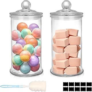 2 Pack Glass Apothecary Jars with Lids, 32oz Clear Bathroom Accessories ...