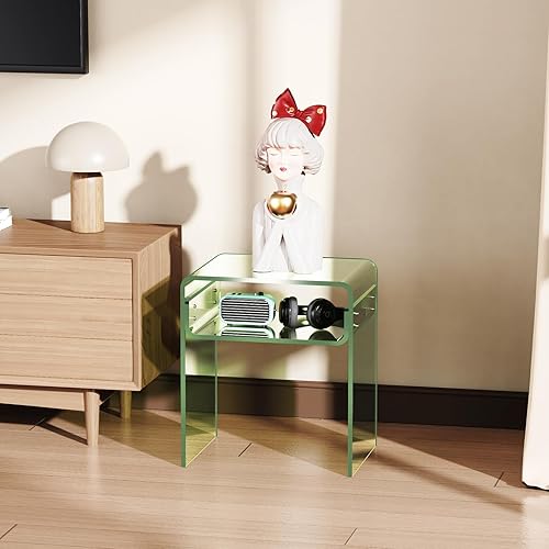 Miniatura 8 de Mesita de noche de acrílico transparente de 2 niveles para sala de estar y dormitorio (1, verde)