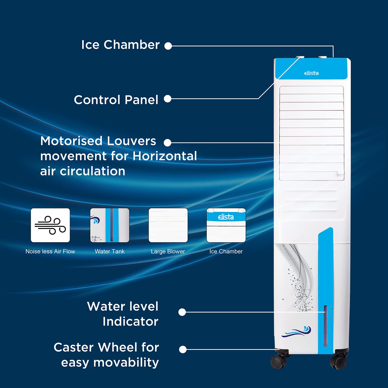 New Year Sale Elista Cozy Cool 50, Personal Tower Air Cooler 50 Ltr With