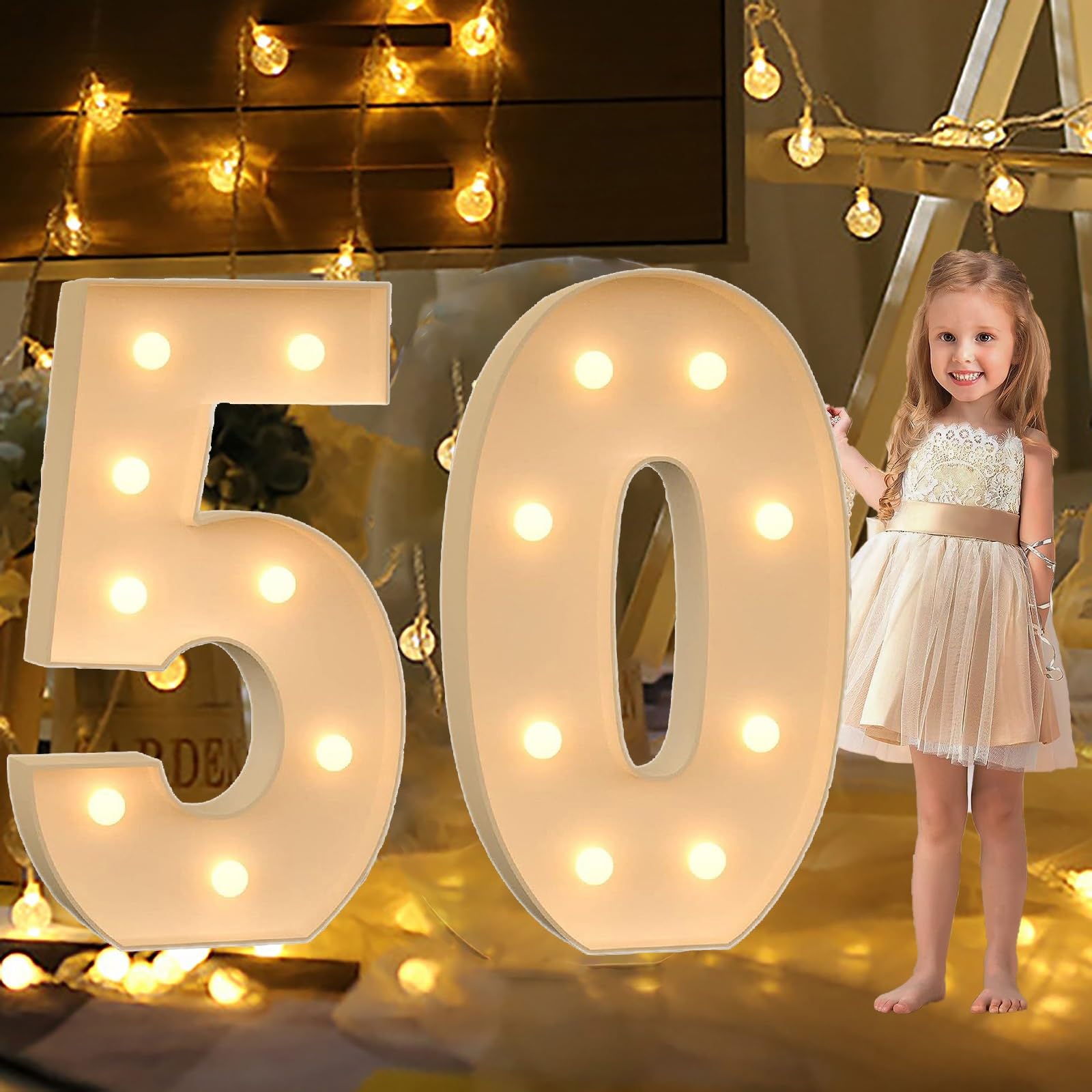 LED Letter Number Light Sign, Mosaic Number with Lights Cardboard Numbers Letters, LED Indoor Lights Numbers for Anniversary Decorations, Confession Wedding Party Decor ( Color : Number 50 , Size : 27