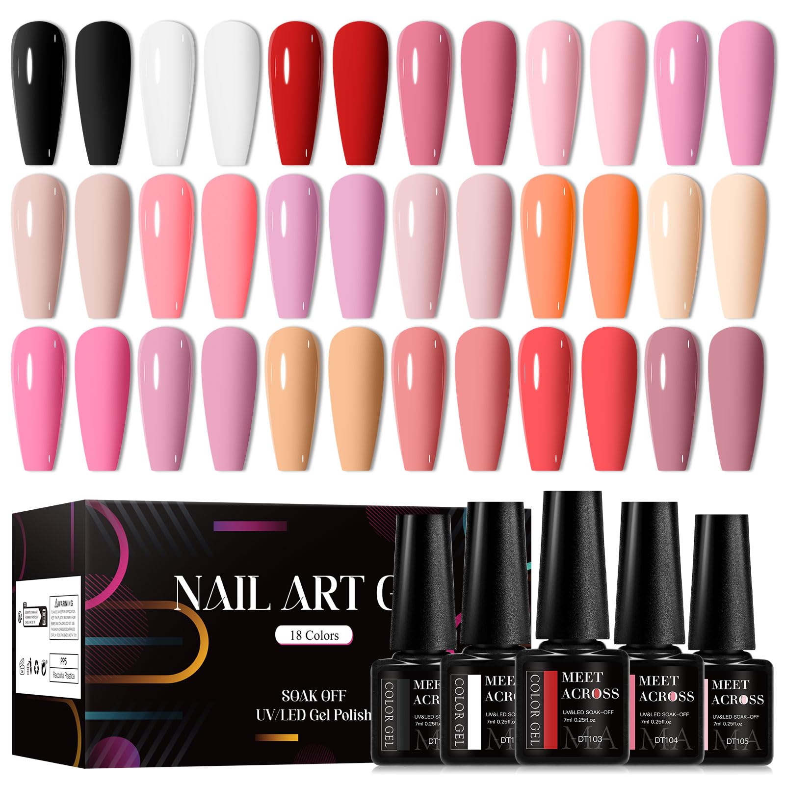 Amazon.com : MEET ACROSS Gel Nail Polish Set, 18 Colors Nude Pink