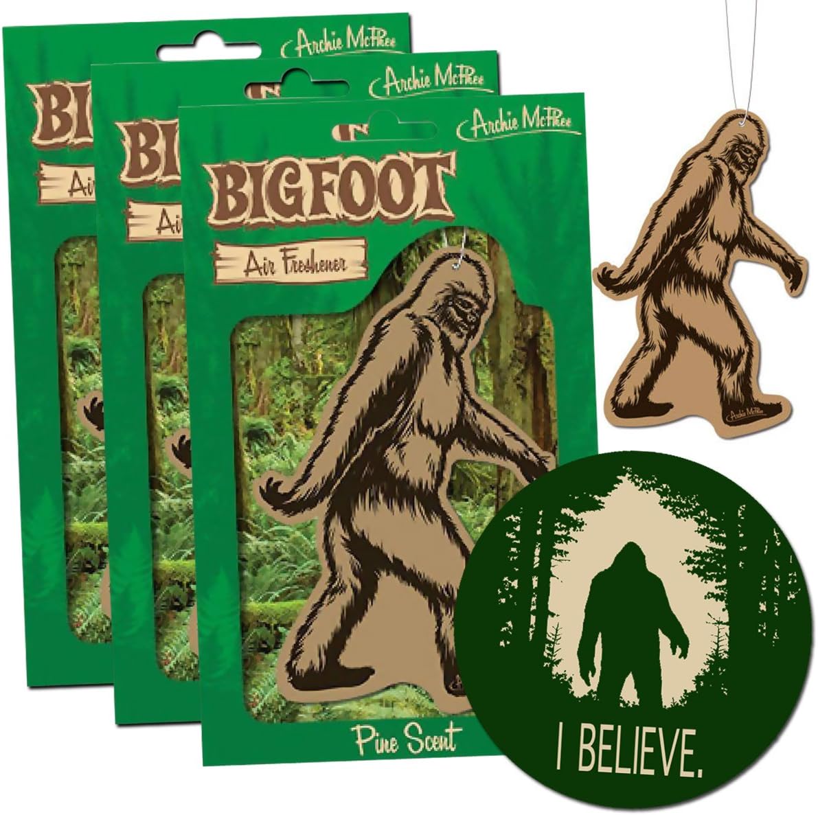 DUMBestic 3 Bigfoot Air Freshener & I Believe Sticker Decal - for Car RV Trailer Tent - Best Gift for Bigfoot Lover!