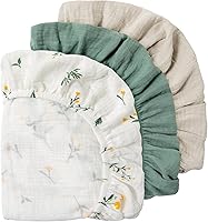 Vista 8 de Gllquen Baby Sábanas de Muselina para Moisés Paquete de 3, Sábanas Ajustadas de Algodón Transpirables Elásticas y Acogedoras para Colchón de Moisés