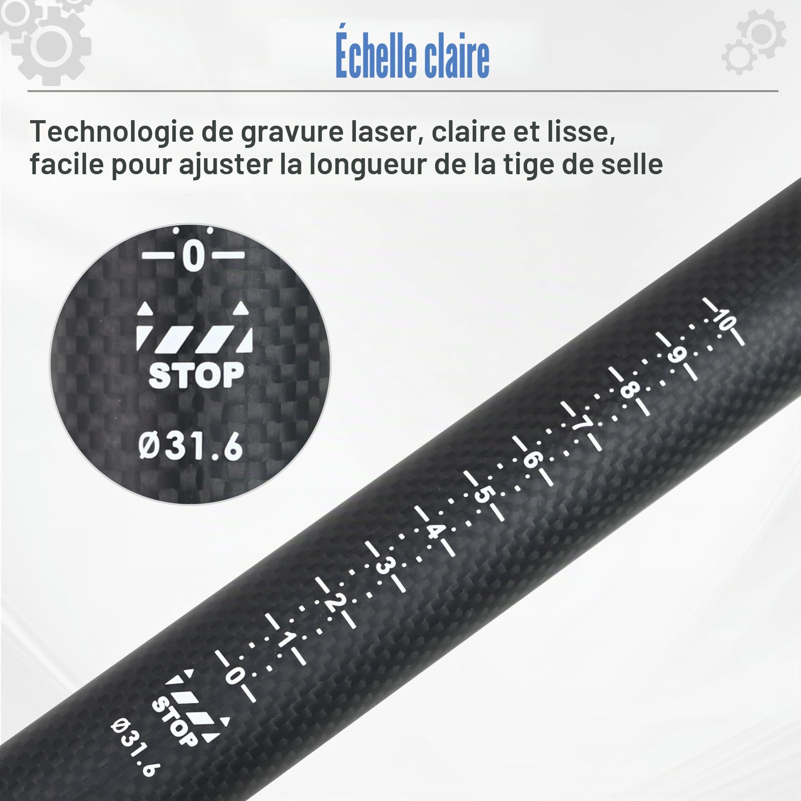 ROADNADO Tige de Selle Carbone de vélo 25.4/27.2/31.6mm Tige de Selle VTT ultralégère 350/400mm Tige Selle Carbone réglable pour vélo de Route, VTT, BMX, Noir Mat