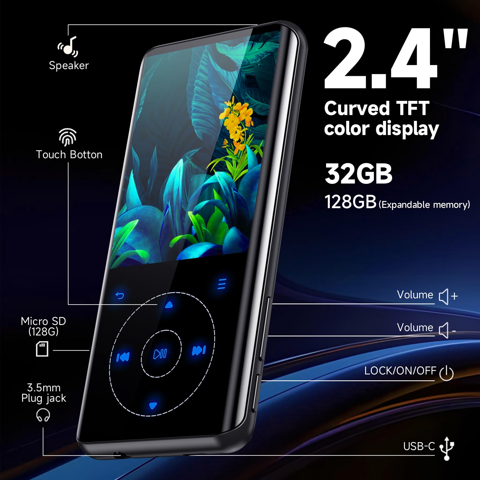 Lecteur MP3 Bluetooth 5.3, MECHEN 2.4 Tactile Baladeur 32Go Numérique