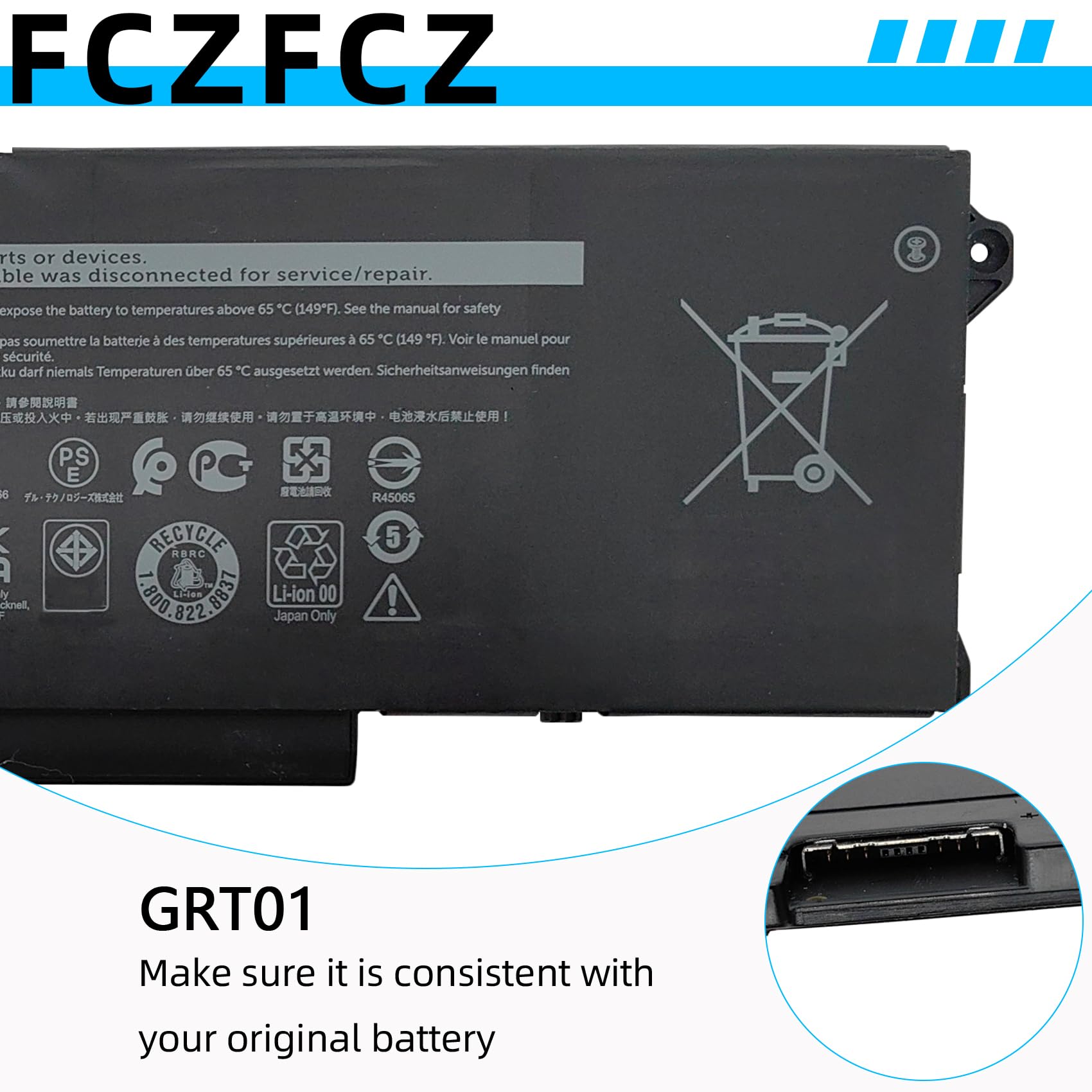 FCZFCZ GRT01 Battery 64Wh 4000mAh Replacement for Dell Latitude