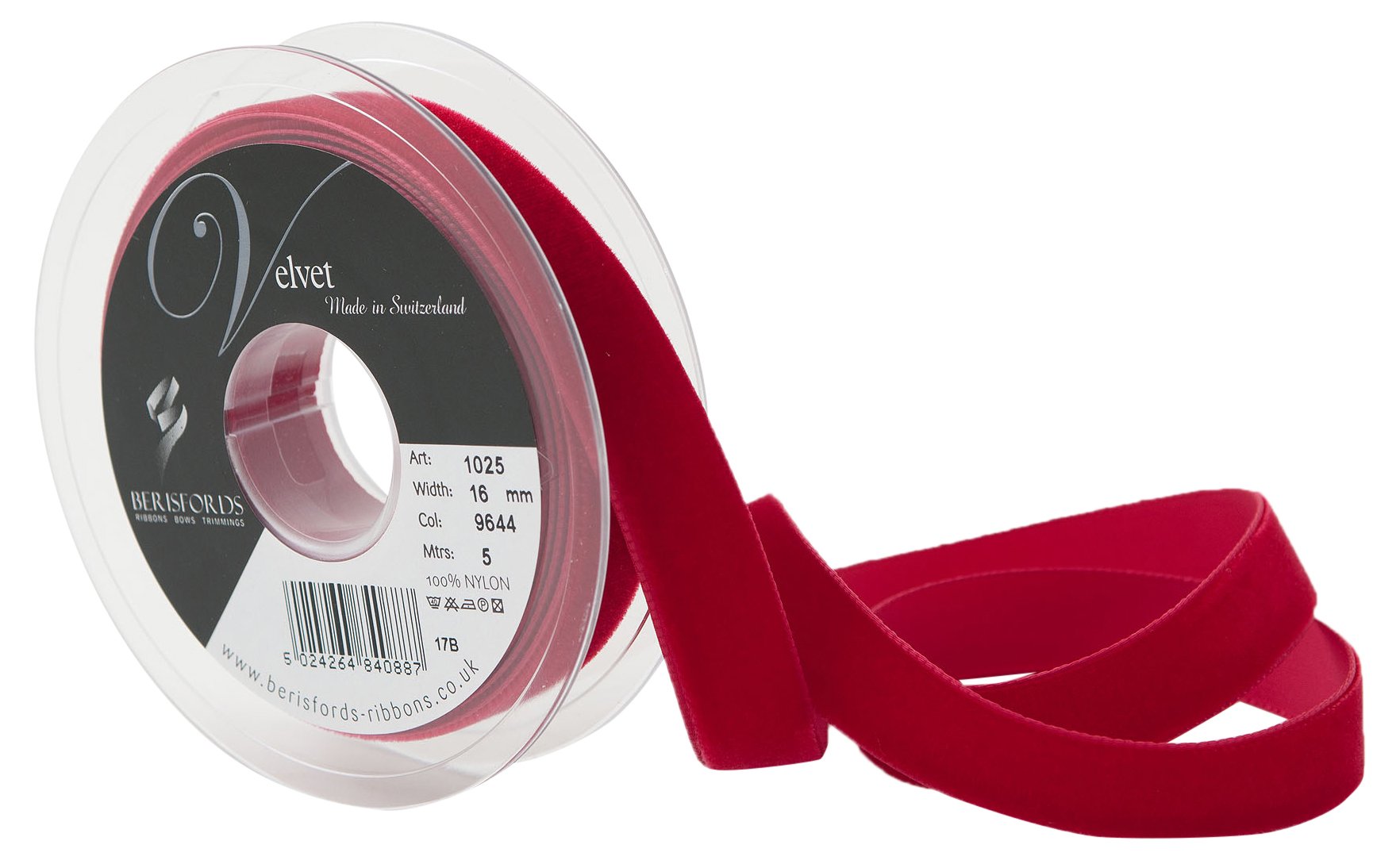 Berisfords Velvet Ribbon, Scarlet, 102 x 21 x 102 cm