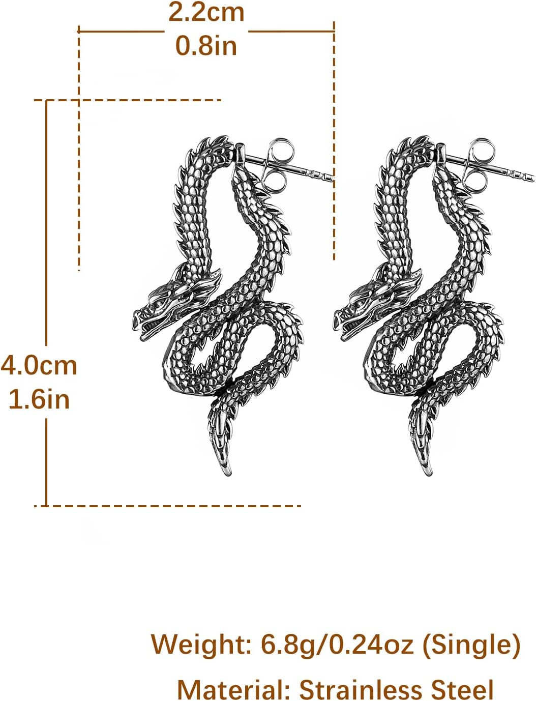 HZMAN Retro Dragon Earrings for Men Women Stainless Steel Gothic Punk Piercing Splicing Dragon Head Stud Earring Party Jewelry Gift - Image 7