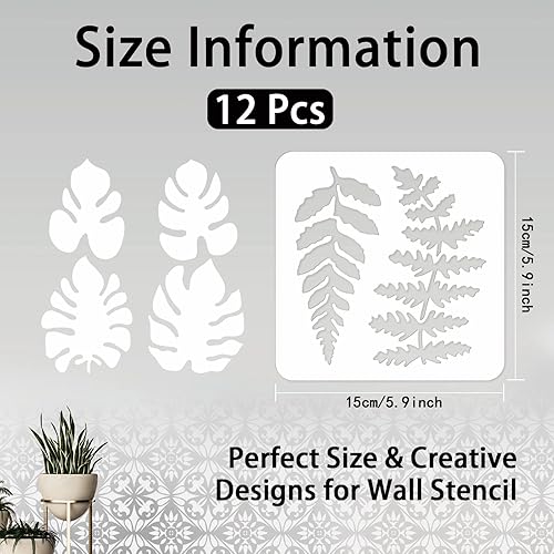 Vista 52 de INFUNLY Plantillas de pared de mandala para pintar paredes reutilizables de azulejos, plantillas de piso de concreto de 12 x 12 pulgadas para pintar