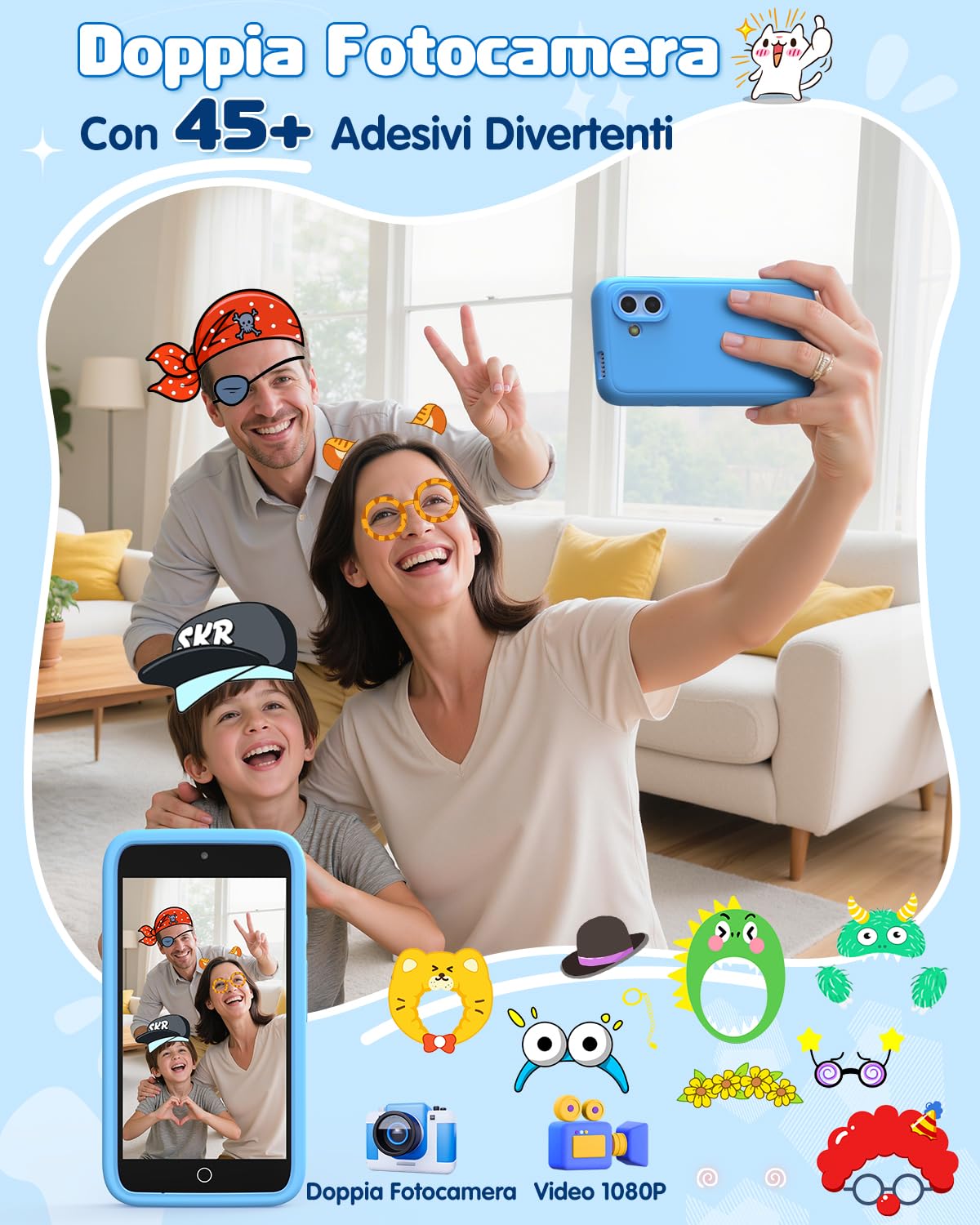 Telefono Giocattolo per Bambini, 3.97" Cellulare per Bambini 3 4 5 6 7 8 9 10 11 12 Anni con 200+ Giochi, Doppia Fotocamera, Controllo Parentale, Telecamera, Musicale, Regalo di Compleanno Natale