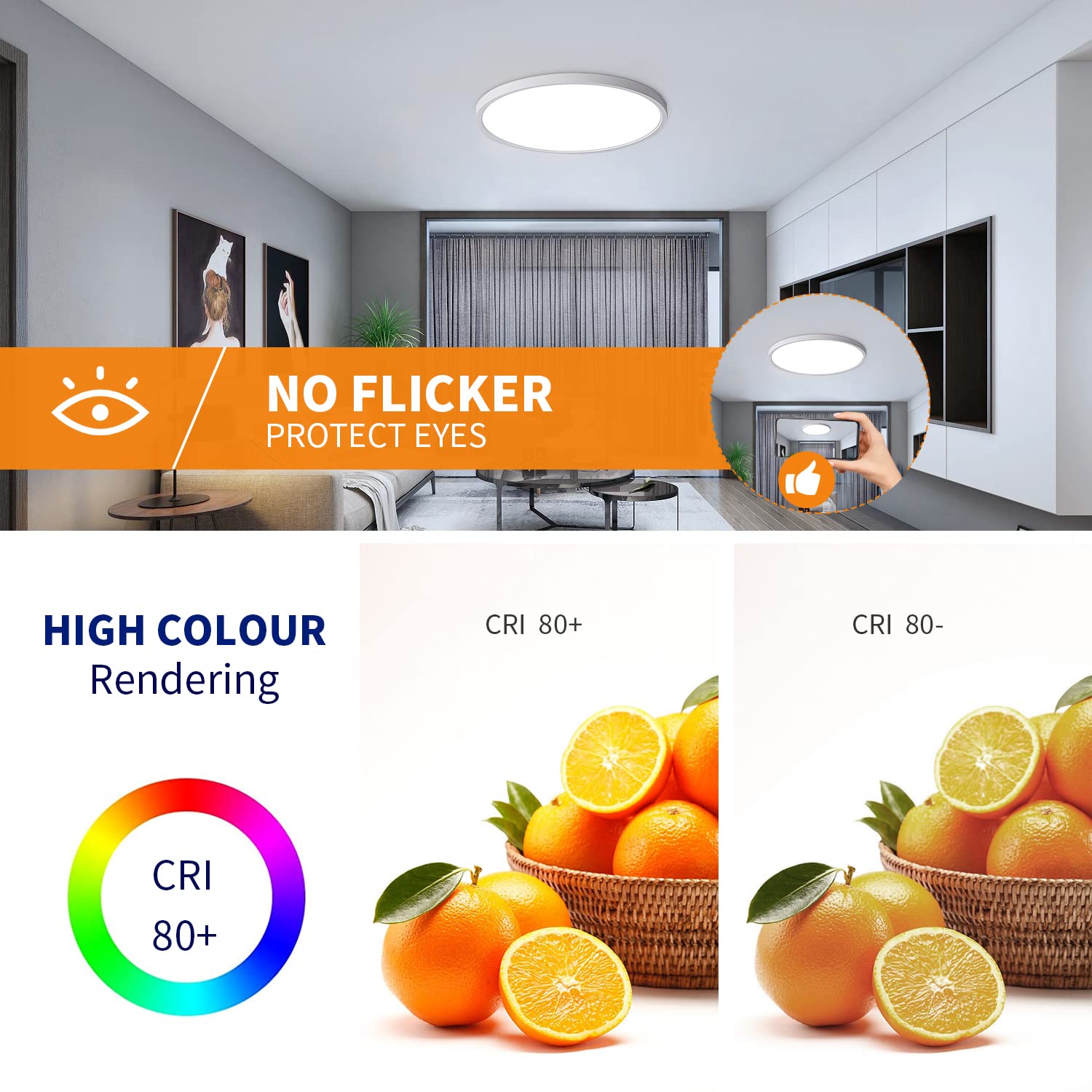 Osairous Lamparas de Techo, Ø30cm 24W Plafon LED Techo, Lampara Techo Dormitorio IP44, 6500k 2160 LM Luz Blanca Fría para Cocina, Dormitorio, Pasillo, Baño, Salón