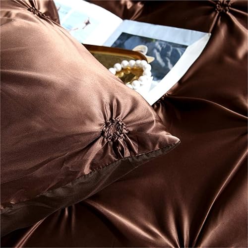 Miniatura 6 de Erosebridal - Juego de funda de colcha plisada para hombre y mujer, juego de cama de satén sedoso con cierre y lazos esquineros, cubrecama