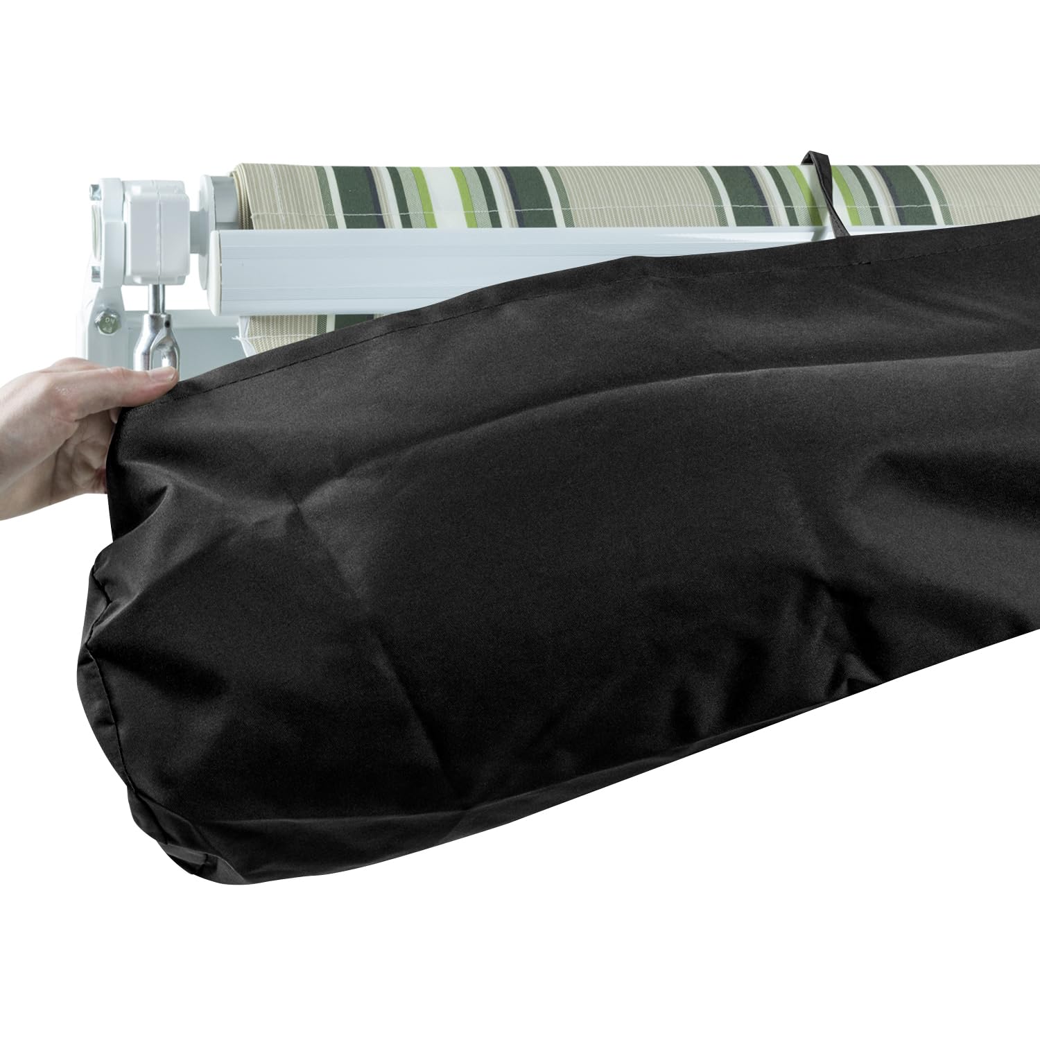 Woodside Charcoal Patio Awning Canopy Shelter Cover – 300gsm Waterproof Elastic Polyester, UV Protected, 20cm Depth & Height, Binding Ties – Exact Fit Awning Protector
