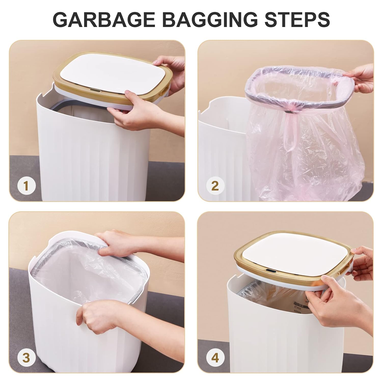 ELPHECO 3.5 Gallon Waterproof Motion Sensor Bedroom Trash Can with Lid Bathroom Decor, Bathroom Accessories Automatic Garbage Bin for Living Room Office, Golden - Image 5