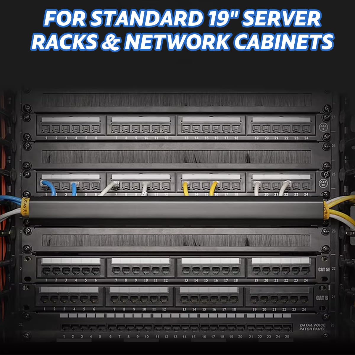 Lot de 2 organiseurs de câbles horizontaux en métal 1U de 48,3 cm à 25 emplacements avec couvercle et vis de montage pour rack de serveur de 48,3 cm, armoire réseau