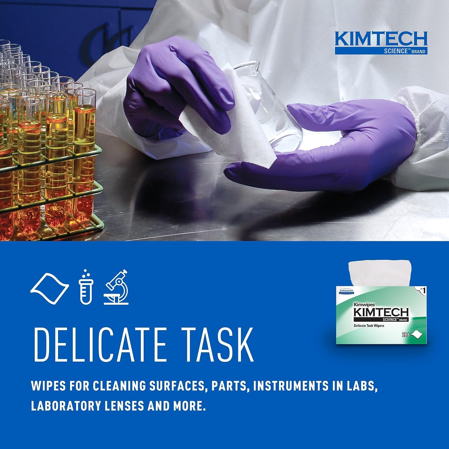 Kimtech 34155 KIMWIPES, Delicate Task Wipers, 1-Ply, 4 2/5 x 8 2/5, 286/Box