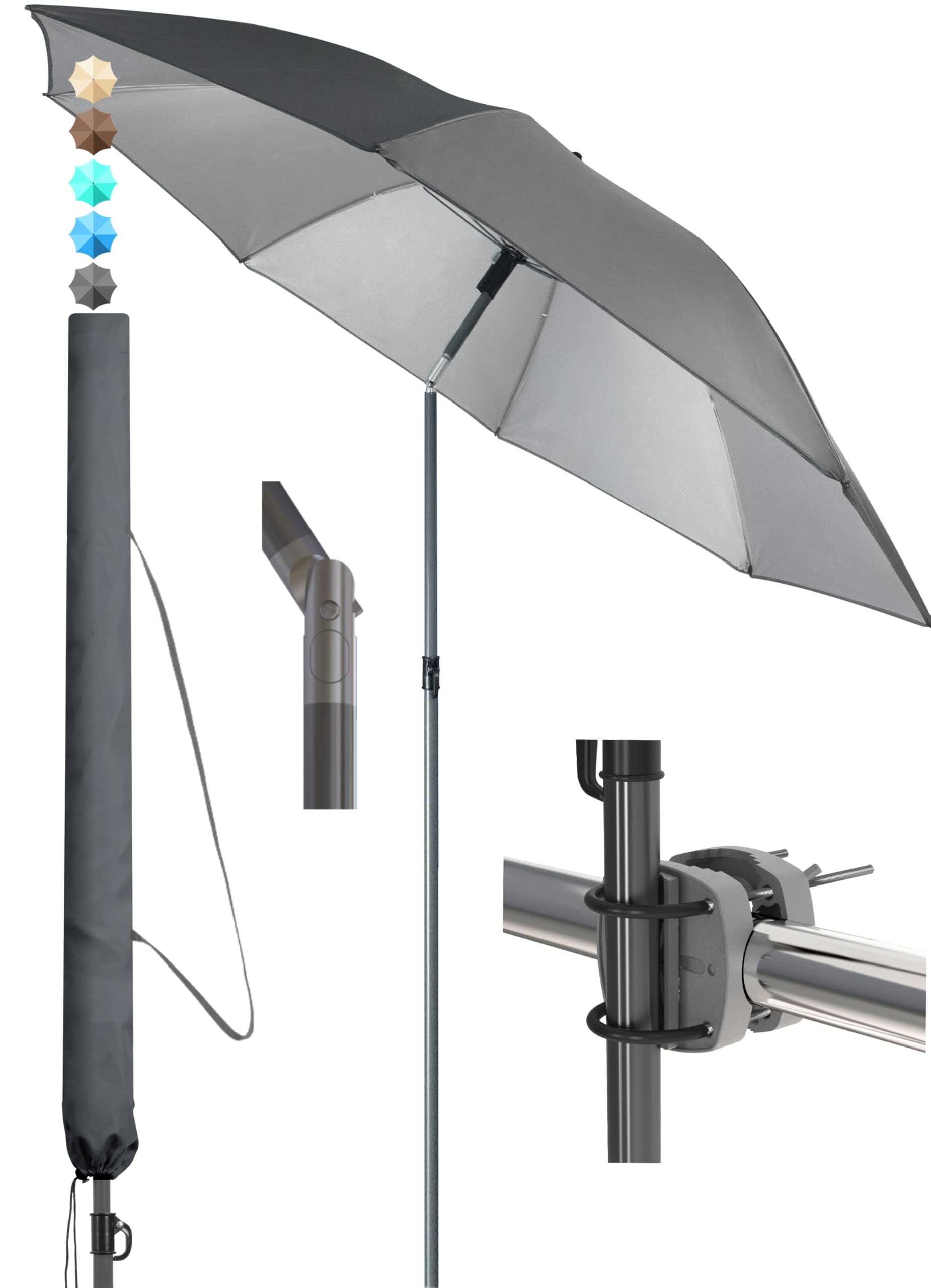 4smile Sonnenschirm Balkon SunnyJoy, 3-in-1 SET, Anthrazit - UPF 50+ Sonnenschirm Ø 180 cm + Sonnenschirmhalter Balkongeländer + Sonnenschirmhülle - Sonnenschutz Balkon Set