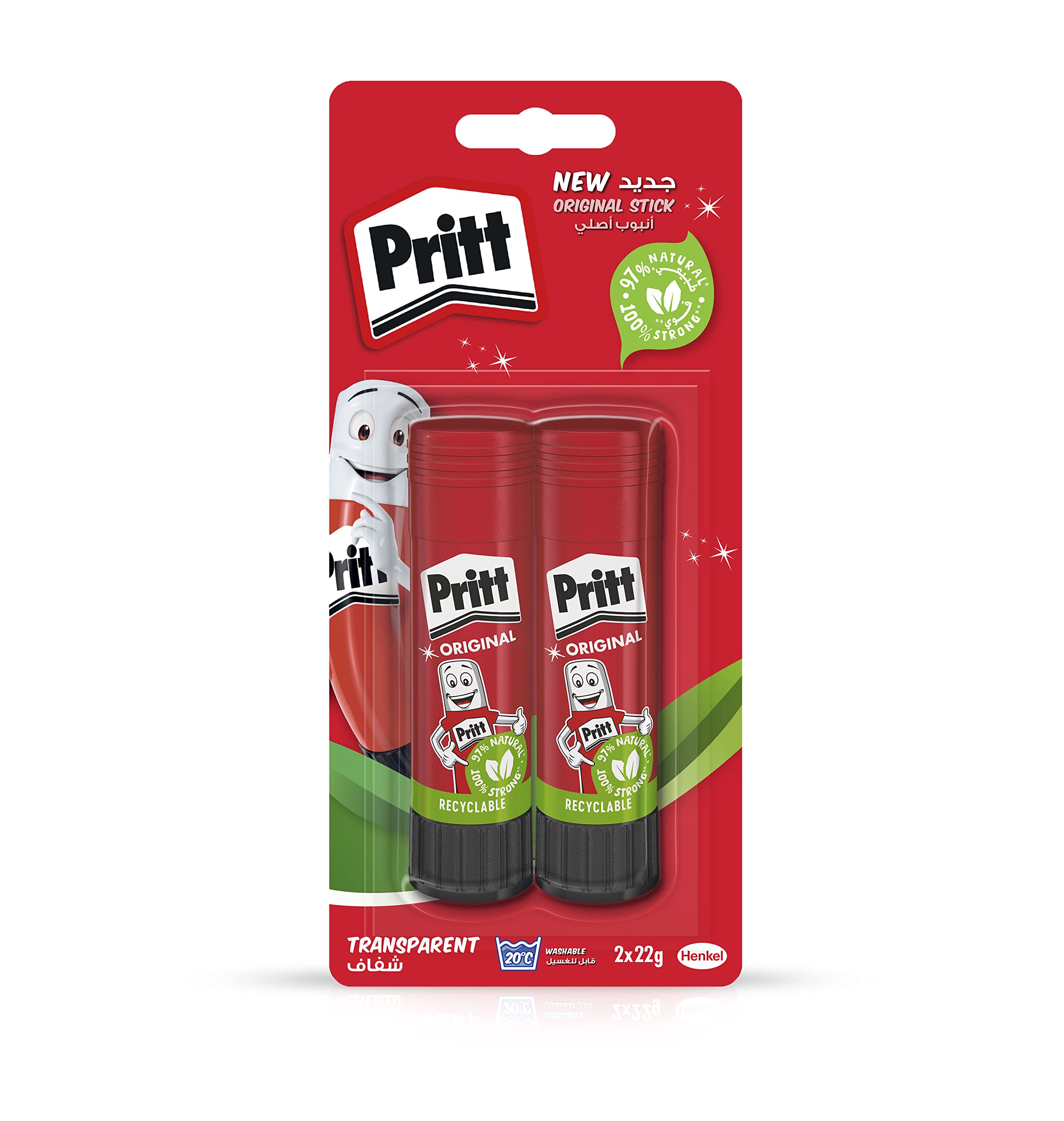 Pritt Glue Stick, Safe & Child-Friendly Craft For Arts Crafts Activities, Strong-Hold Adhesive School Office Supplies, 2X22G Stick