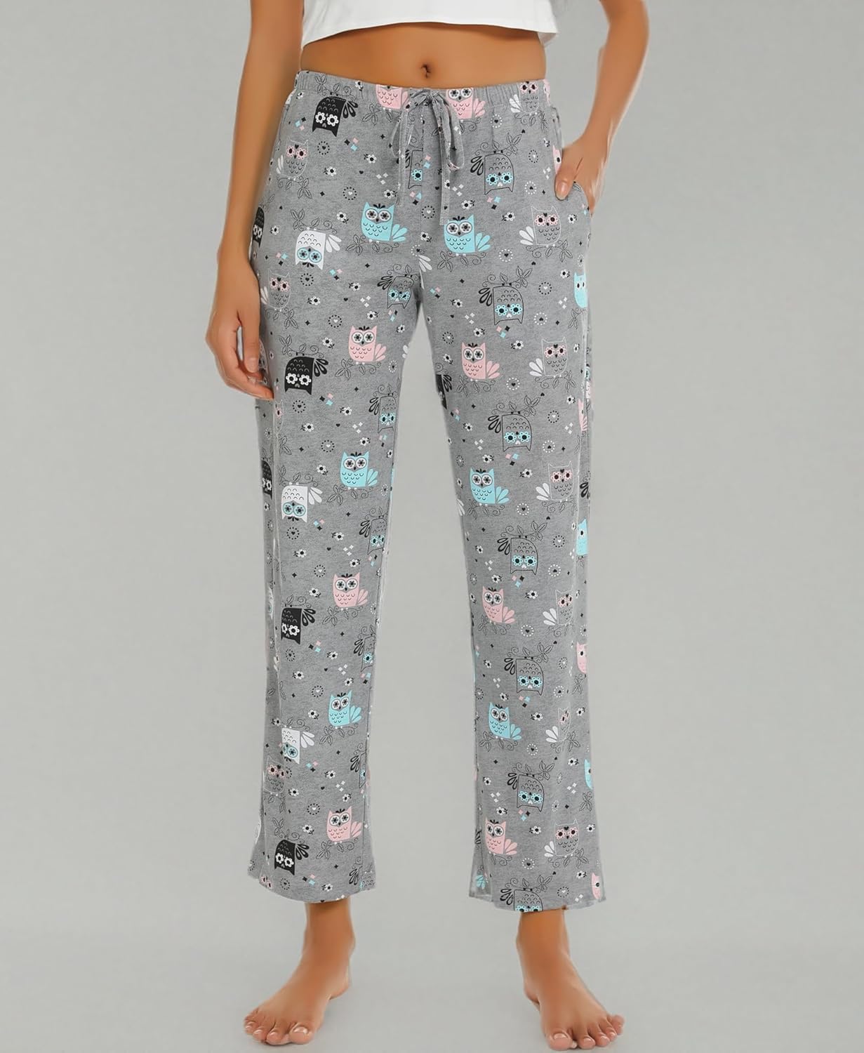 ENJOYNIGHT Women Cotton Lounge Pants Comfy Pajama Bottoms With Pockets&Drawstring - Image 5