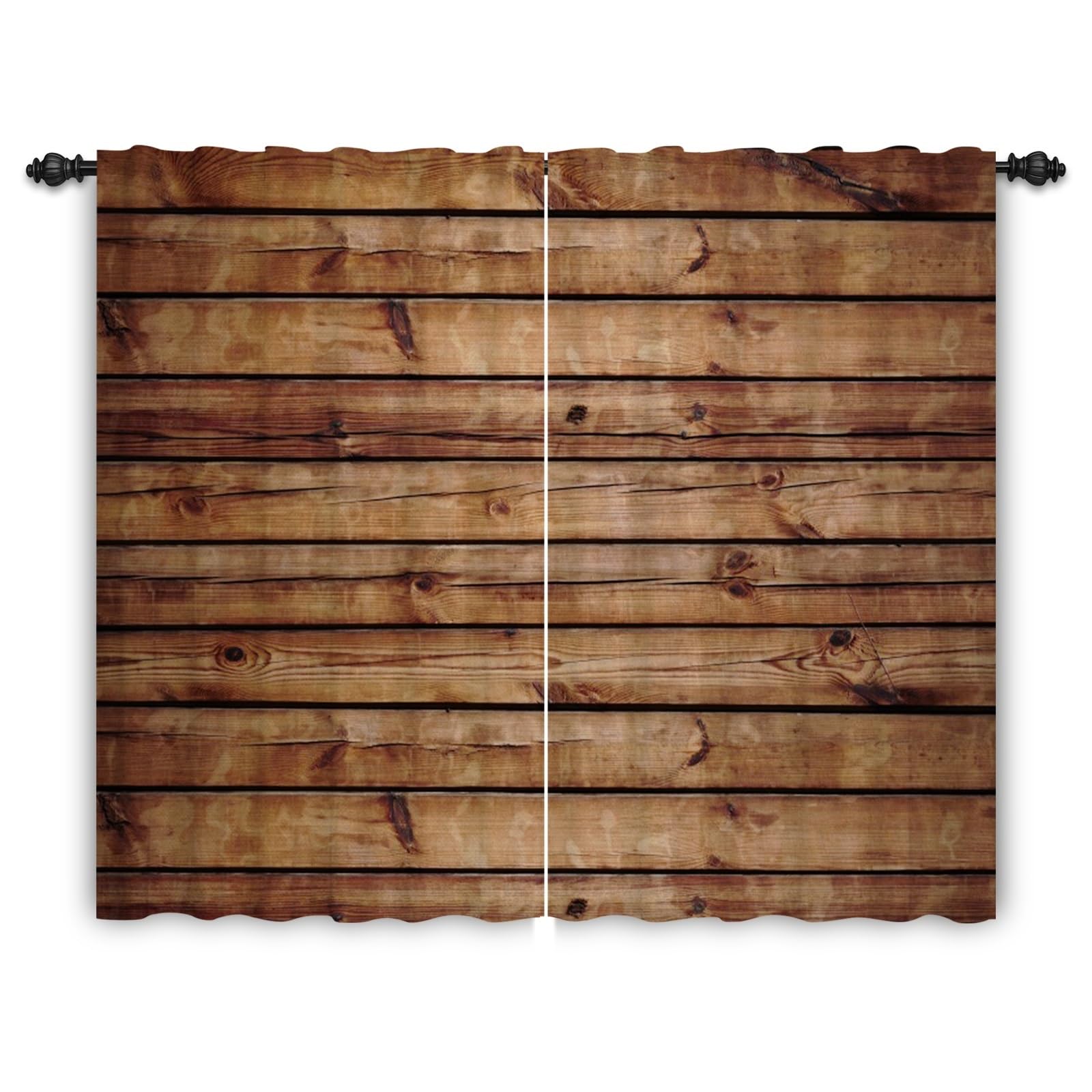 Cortina rústica de Madera para Ventana Tablones de Madera Cortinas Marrón Decoración de Estilo Rural Sala de Estar Temática campestre Vaquero Cortina divisoria Interior 117x138cm, 2 Paneles