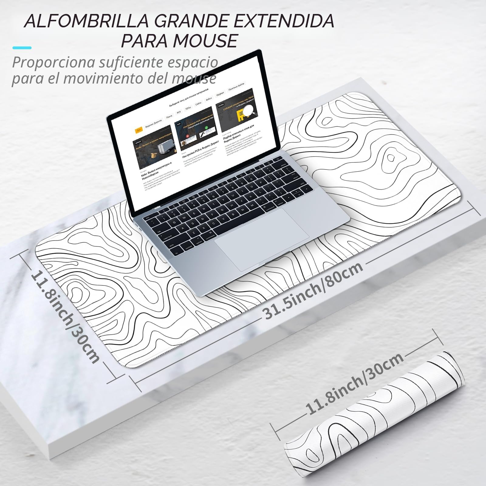 EFISH Alfombrilla de ratón japonesa (800 × 300 × 3 mm) – Gran soporte de escritorio con base de goma y bordes cosidos
