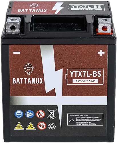 Miniatura 2 de Battanux YTX7L-BS Batería y batería de motocicleta, sellada SLAAGM 12V7Ah ATVUTVMoto de nievemoto de moto, batería sin mantenimiento y sin