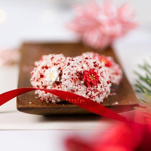 Simply Sucré (12 flores de pascua de Navidad con glaseado, 12 flores de pascua, adornos navideños para cupcakes, flores de Navidad, Navidad, 12