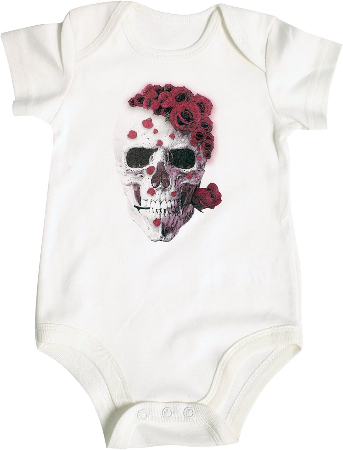 gttyeukj Red Skull Roses Flowers Sugar Cotton Short Sleeve White Bodysuits Onesies Baby (9 Months)