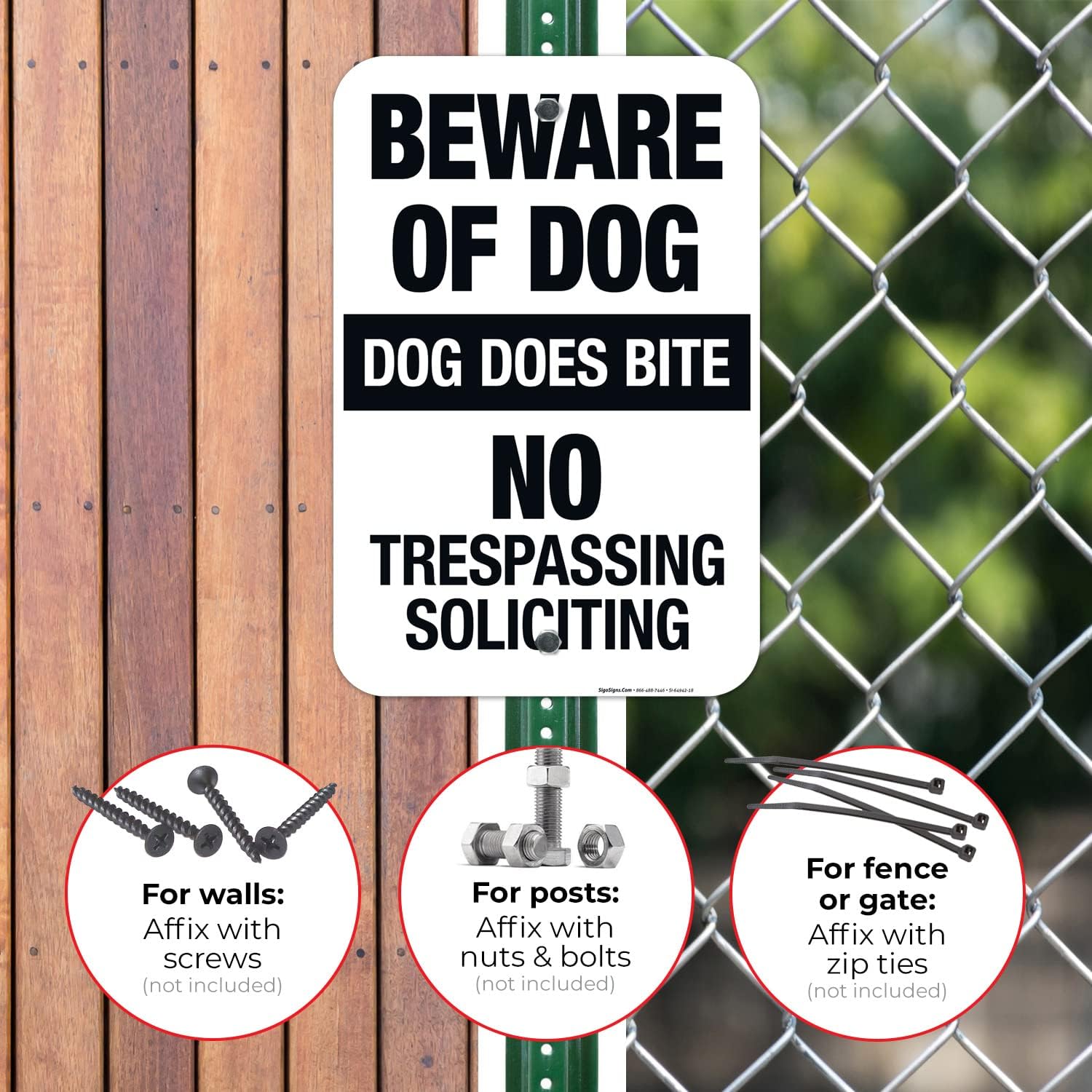 Dog Does Bite No Trespassing No Soliciting Sign, 12x18 Inches, Rust Free .063 Aluminum, Fade Resistant, Made in USA