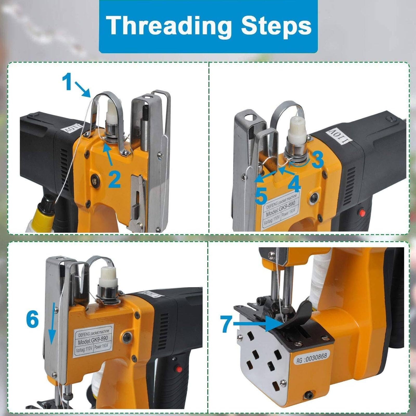 Máquina de coser for cerrar bolsas, cosedora de bolsas de mano, máquina eléctrica for cerrar bolsas, máquina de coser industrial for sellar bolsas con línea, for bolsas de saco/tejido/arroz/piel de se