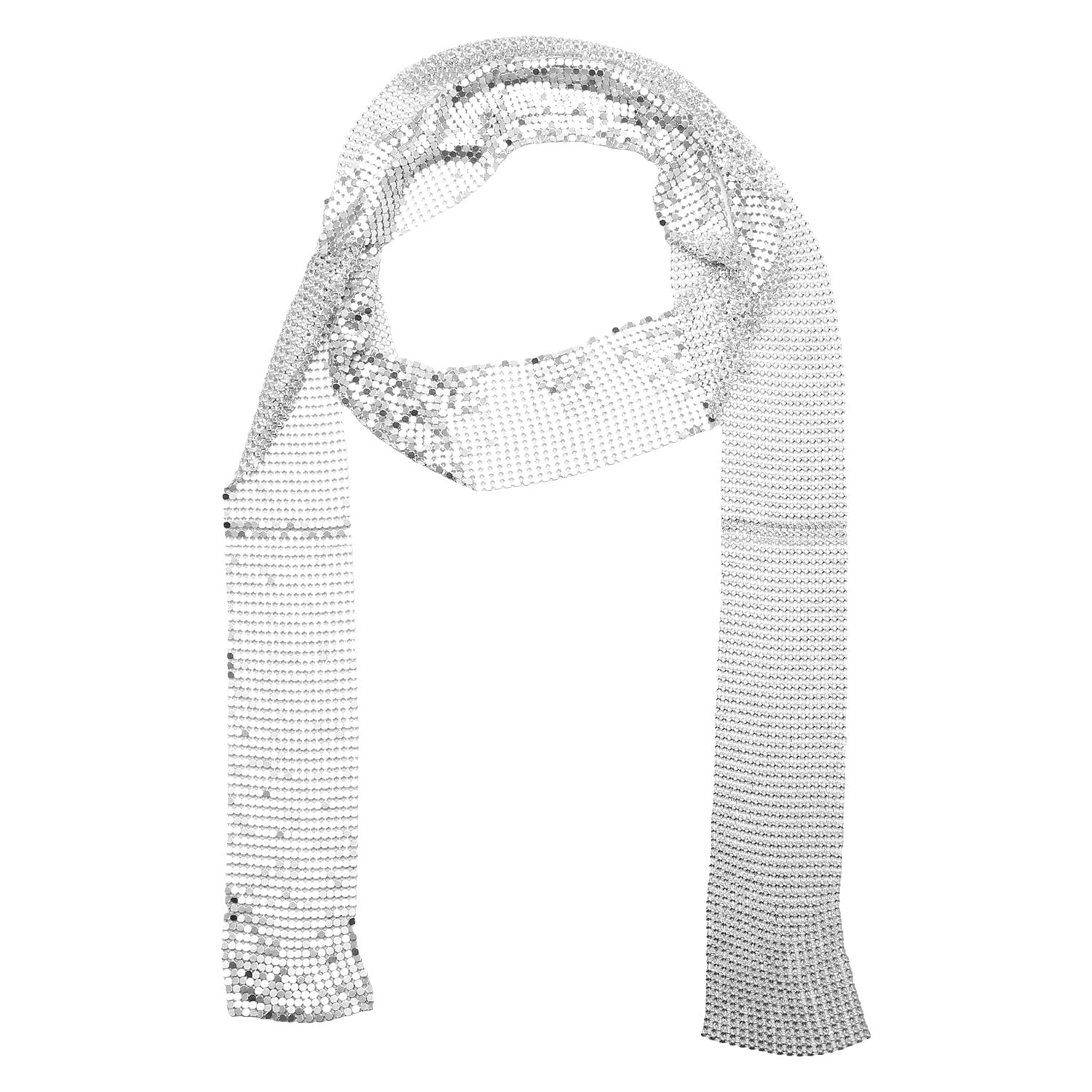 Hopzab Sparkle Scarf Metal Sequins Skinny Long Necktie for Women, Fashionable Ladies Neck Tie, Perfect Accessory for Wedding, Party & Formal Events(Sliver)