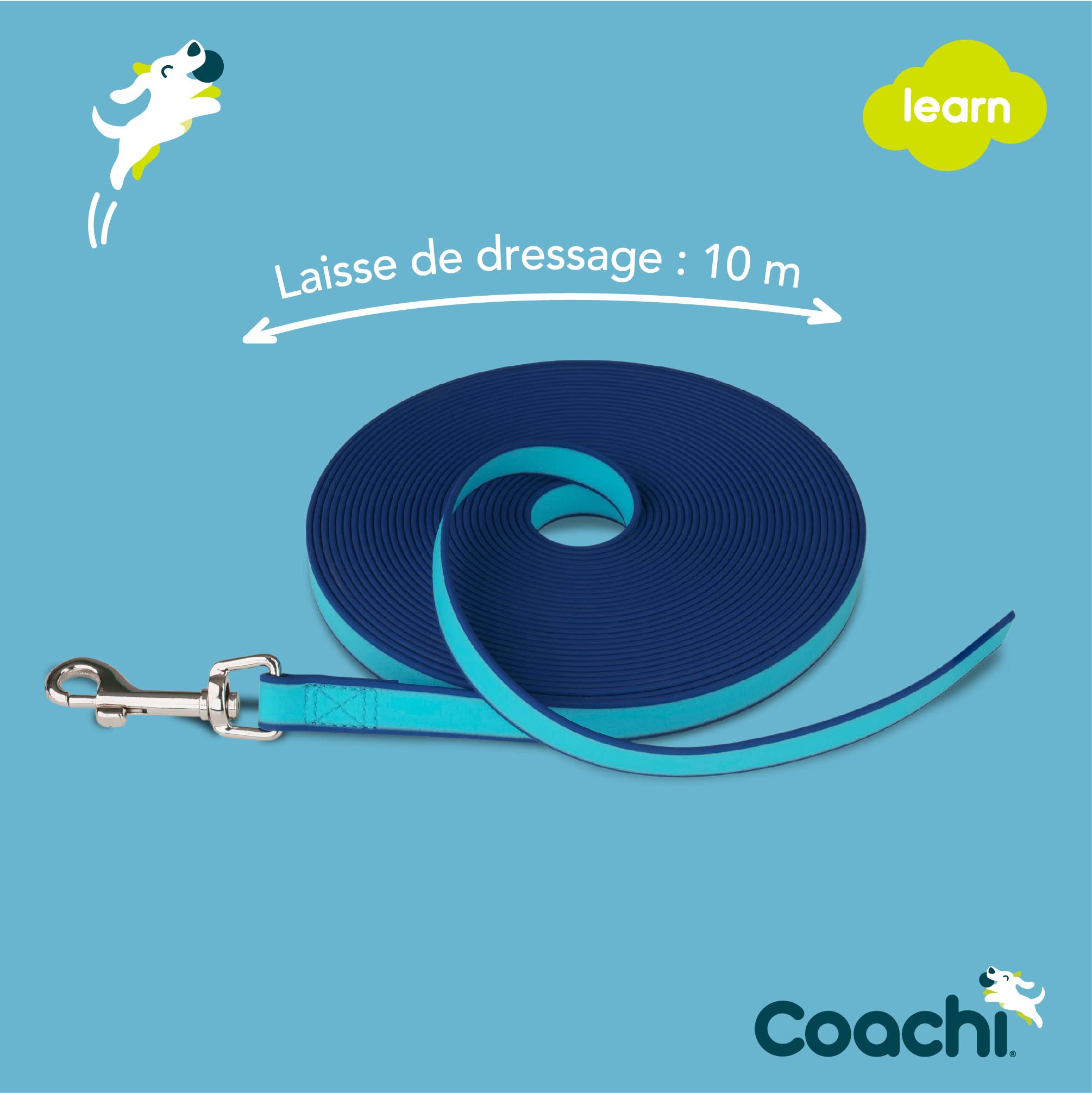 Training Line 10m Coachi, Dressage en extérieur, Dressage au Rappel, socialisation, légère, imperméable, idéale pour Stopper Les poursuites. pour Moyens et Grands Chiens/Chiots.