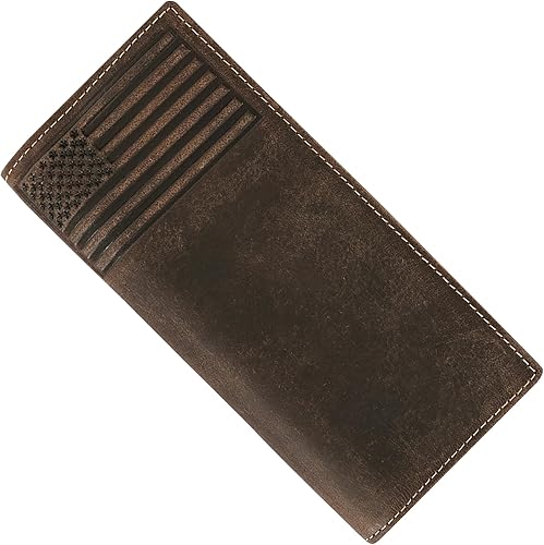 ELIZO Leather Long Wallet for Men Western Wallet Rodeo Mens Wallet Flat Bifold Wallets for Men Biker Billfold Wallet for Men Cowboy Wallet RFID