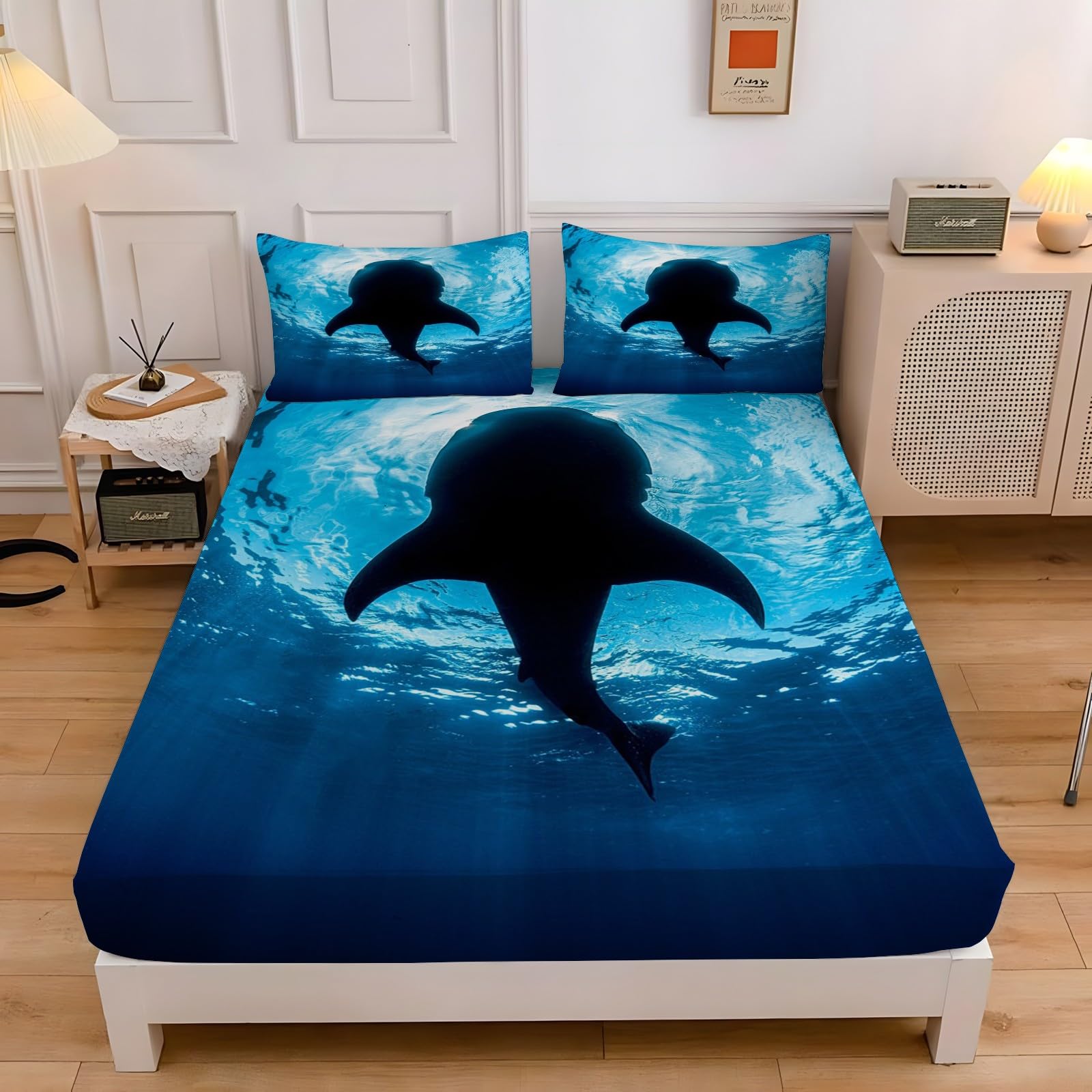 Amazon｜ボックスシーツ シングル サメ動物 ベッドカバー 100×200cm