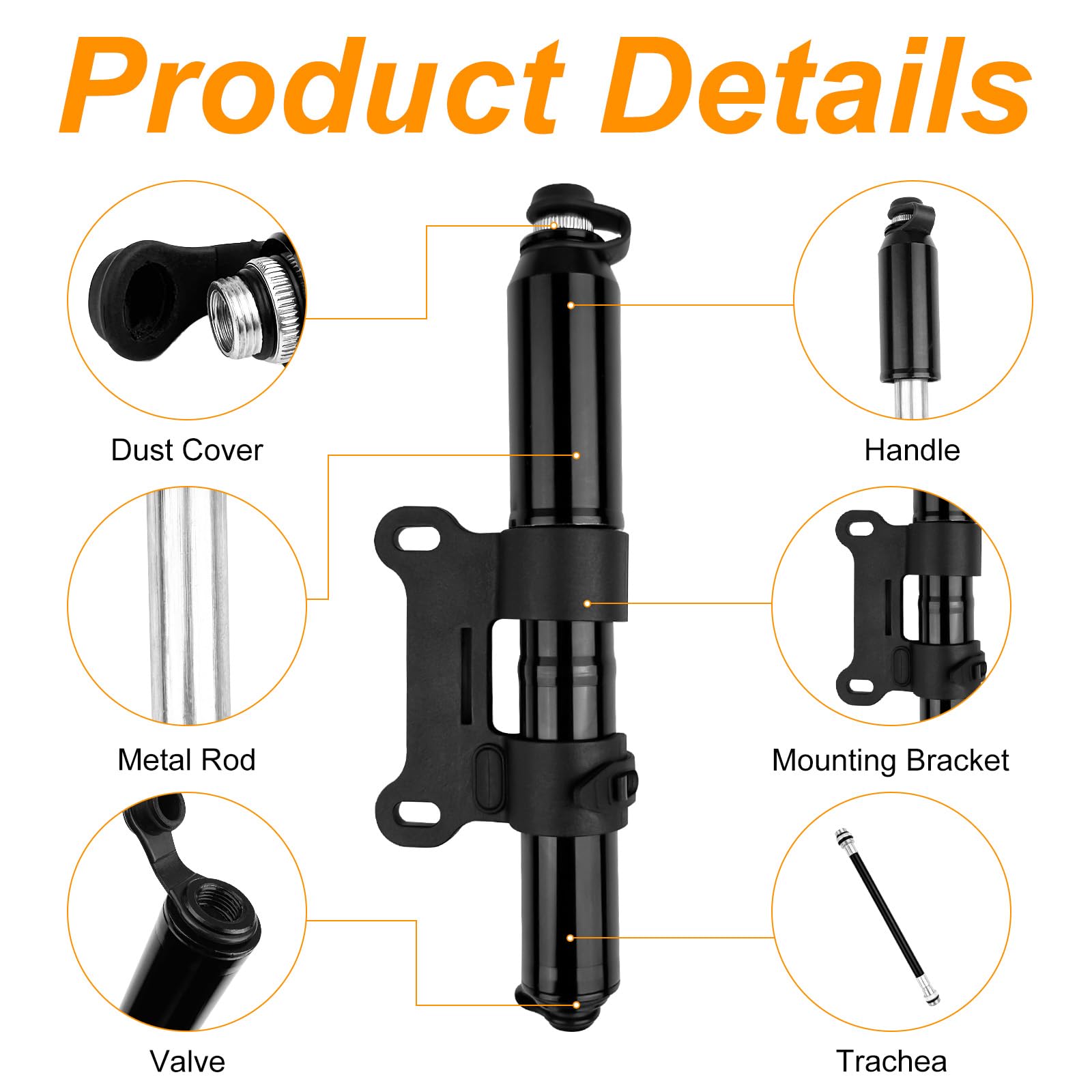 Mini Pompe à Vélo 120 PSI, Compatible Presta et Schrader, Support Fixation, pour Vélo Route VTT