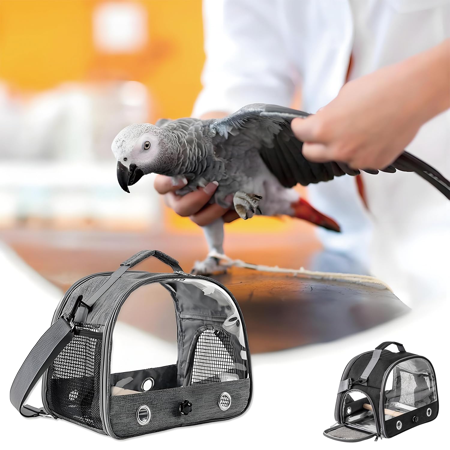 Jaula De Viaje para Pájaros con Percha Y Bandeja, Bolsa De Transporte para Pájaros, Transportador Portátil para, Bolsa De Viaje para Loros, para Periquitos y Loros Pequeños, Negro