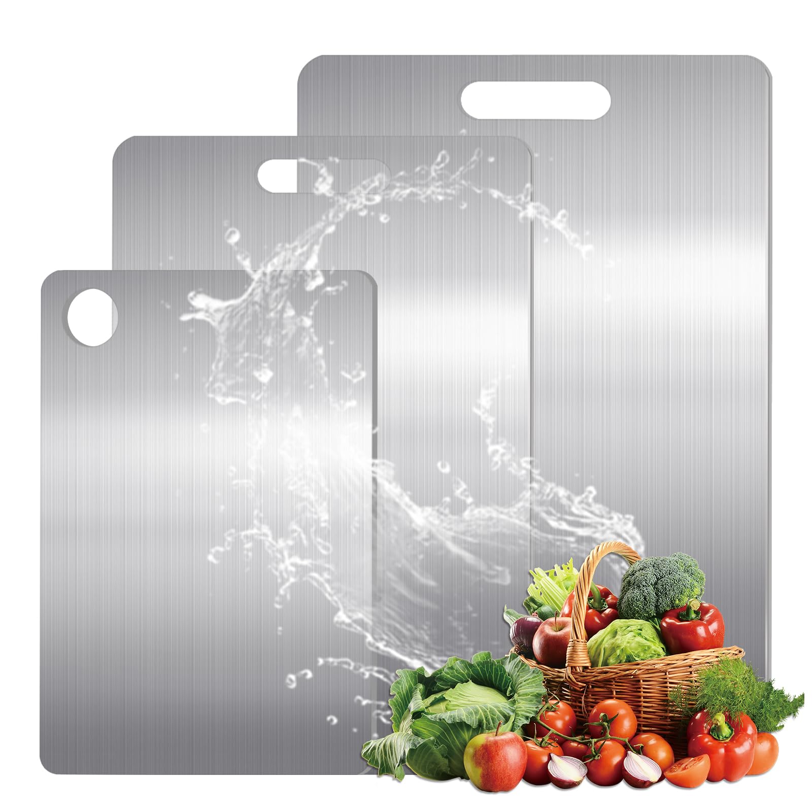 Juego de 3 tablas de cortar de titanio, tablas de cortar de doble cara de titanio de grado alimenticio para cocina, ideales para cortar carnes, frutas y verduras