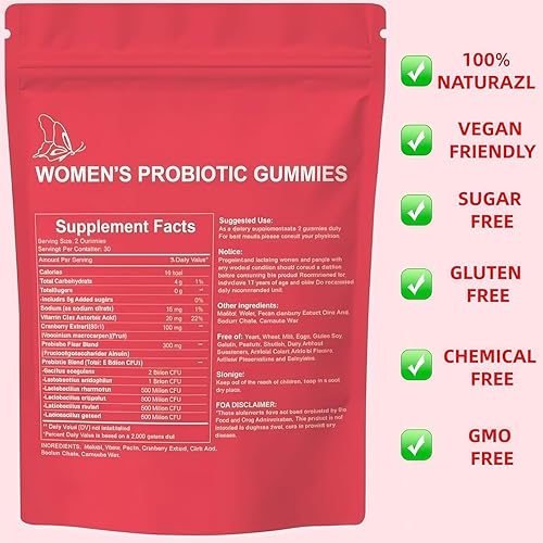 Miniatura 6 de Gomitas probióticas para mujeres y mujeres, probióticos exclusivos con pH equilibrado, control de sabores -enriquecidas con 5 mil millones de UFC de
