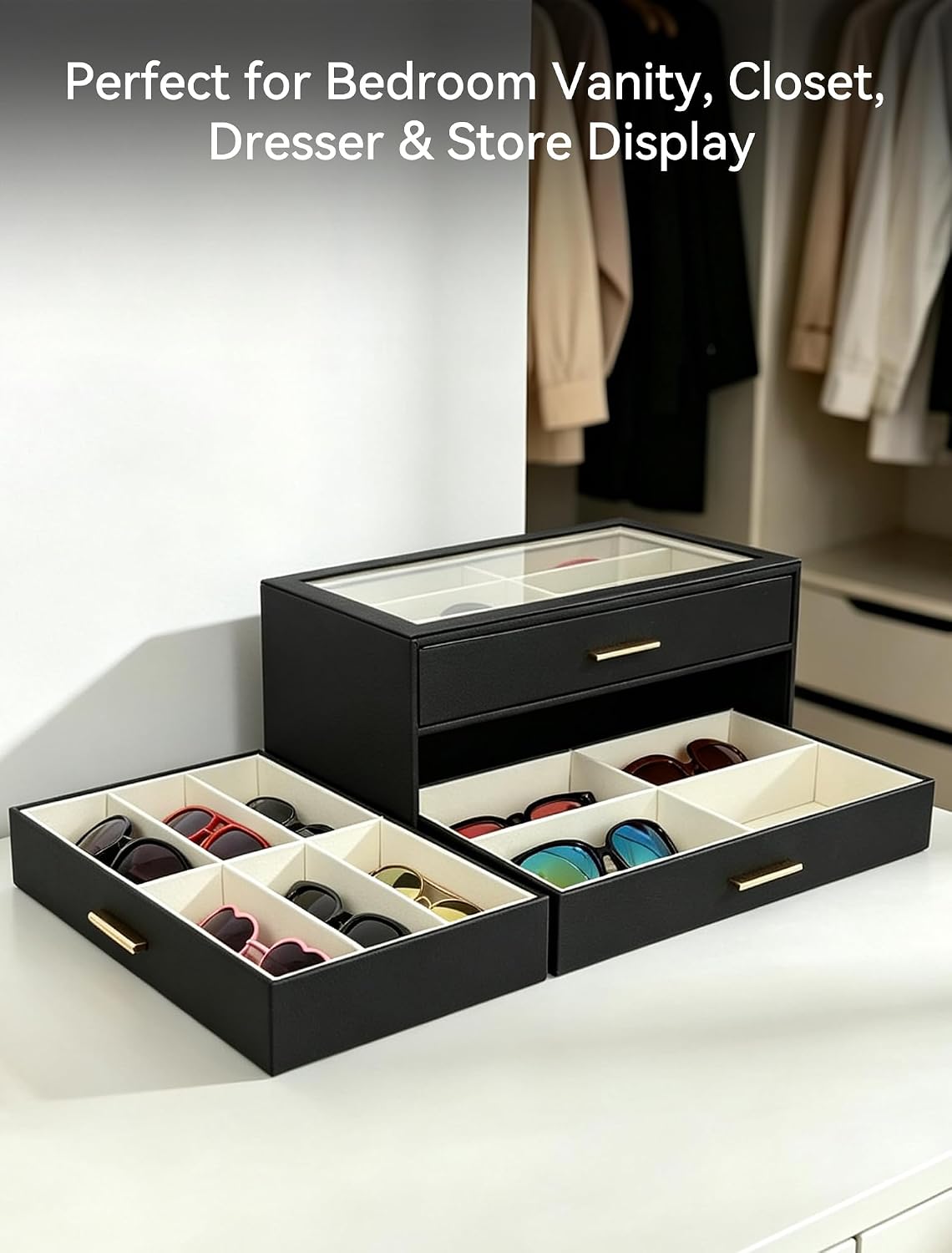 Sunglasses Organizer for Storage Oversize Glasses, Update Pebbled Leather image 4
