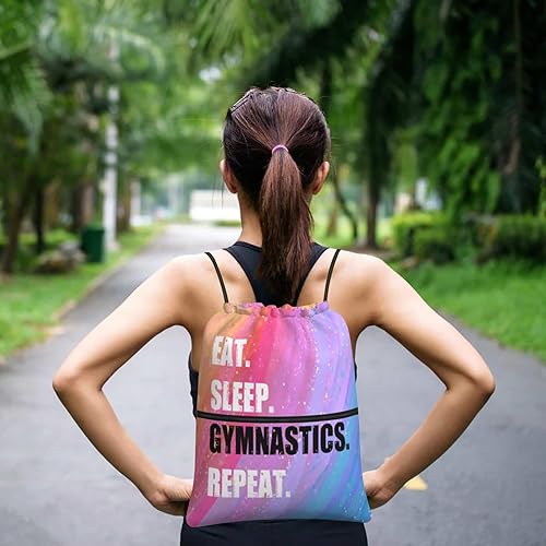 Miniatura 2 de Mochila deportiva con cordón ajustable, duradera, impermeable, ligera, para hombres y mujeres, Comer sueño gimnasia repetición, Mochilas