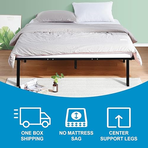 Miniatura 5 de Boyd Sleep Base de cama de plataforma de metal de 14 pulgadas de alto con soporte de listones de madera, zona lumbar ajustable de firme a felpa, no