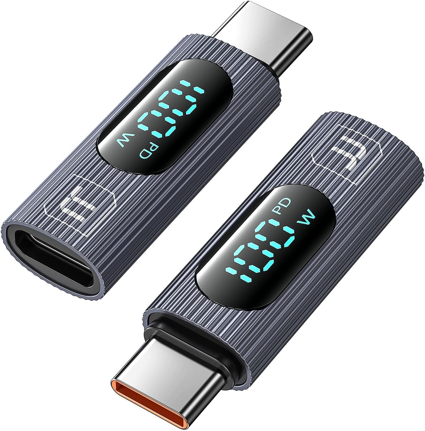 INICIO 100W Right Angle USB C Adapter (2 Pack) USB C Male to Female Power Meter Tester with LED Display for MacBook iPad Pro Air iPhone 16 15 Galaxy S24 S23 Pixel 8 7 & USB-C Devices-image-9