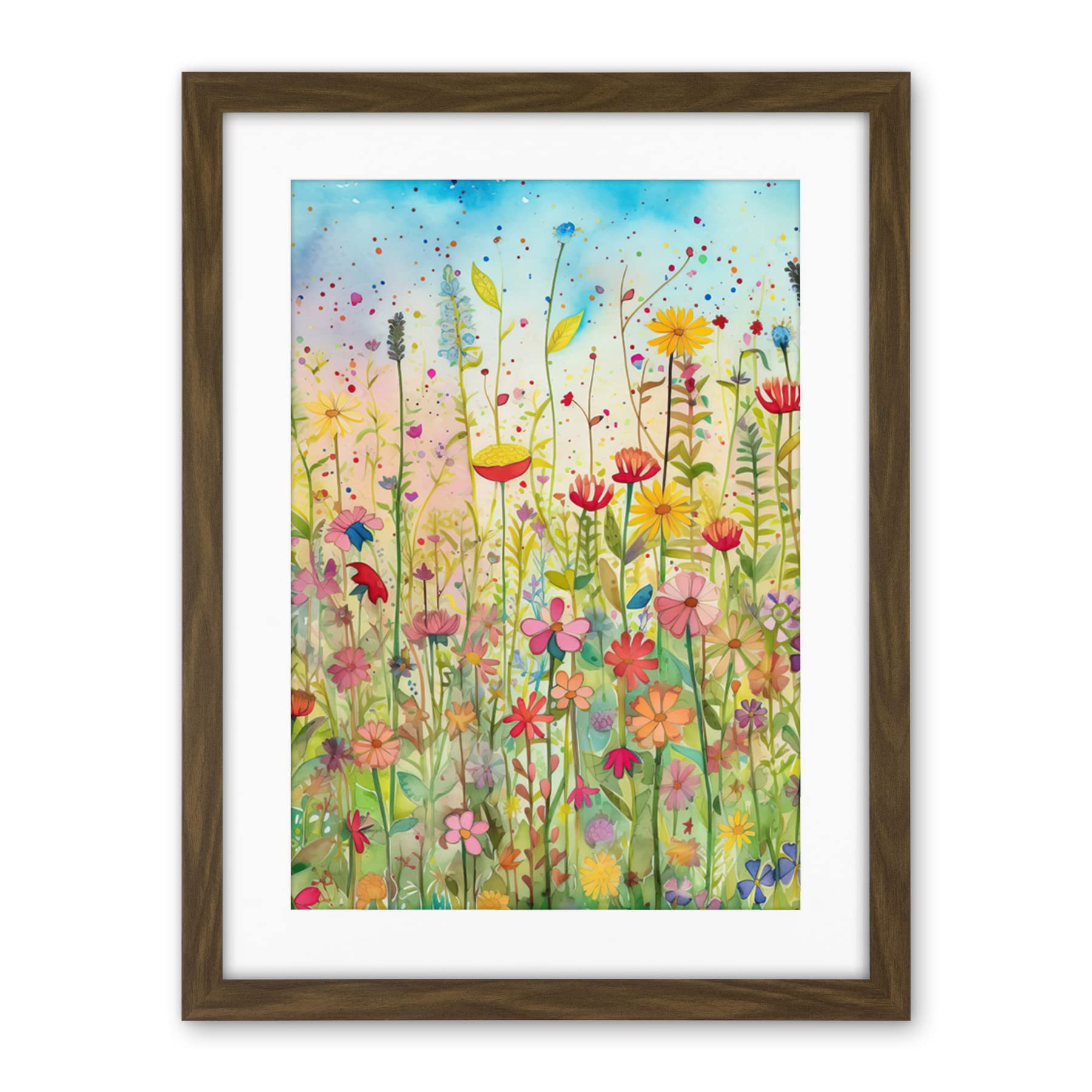 Artery8 Summer Wild Flower Blossom Meadow Folk Art Artwork Framed Wall Art Print 18X24 Inch