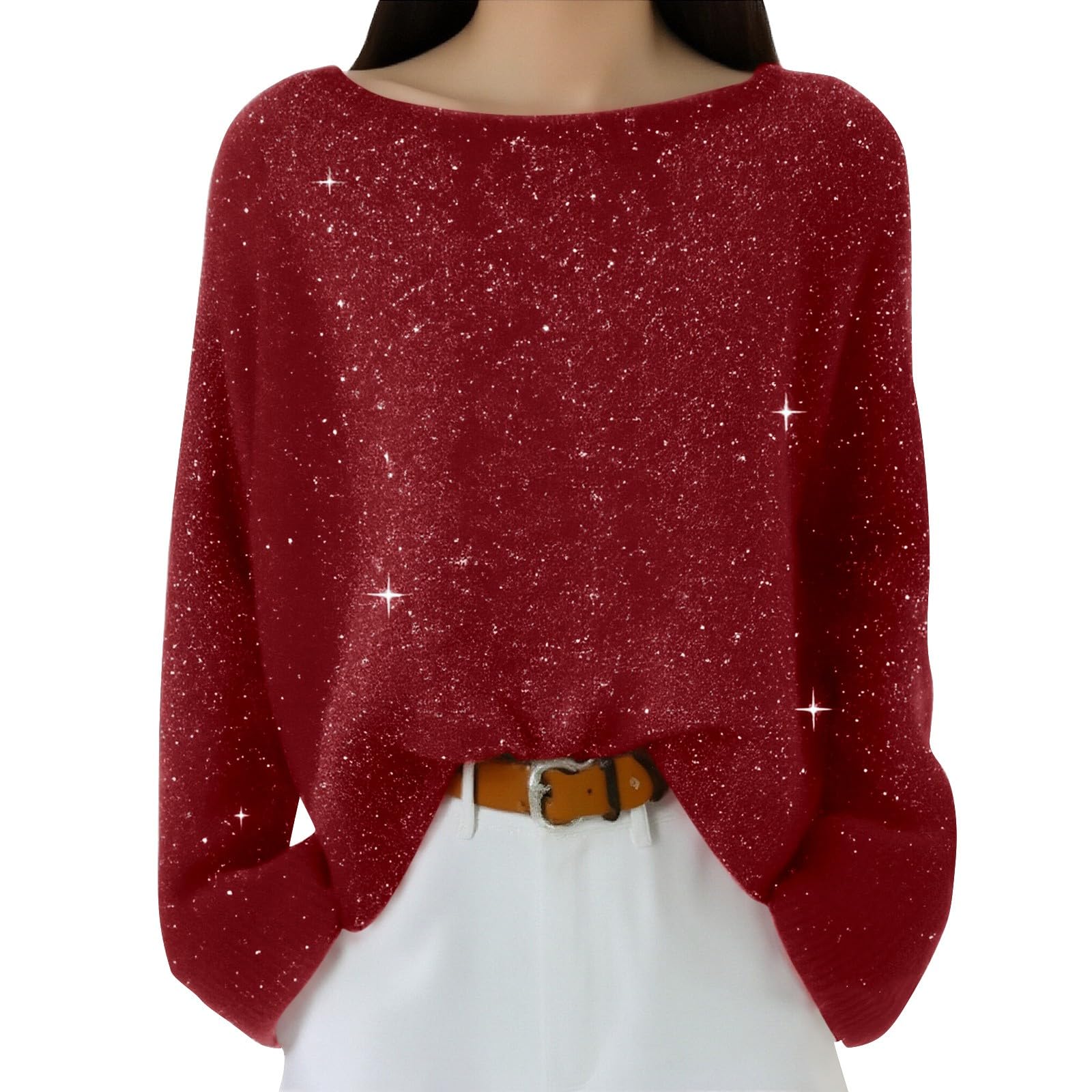 Sparkly Tops for Women Sequin Pullover Holiday Sweater Loose Casual Tops Fashion Long Sleeve Winter Spring Clothes