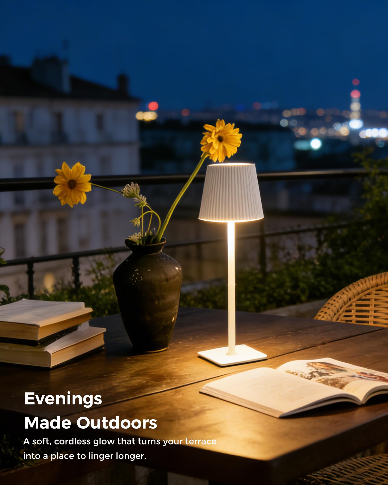 Lampes de Table Sans Fil LED 5200mAh, IP54 Étanche, Lampes de Chevet Rechargeables Dimmables, 3 Températures de Couleur, Longue Autonomie, Chambre, Salon, Jardin, Terrasse, 2 Pièces