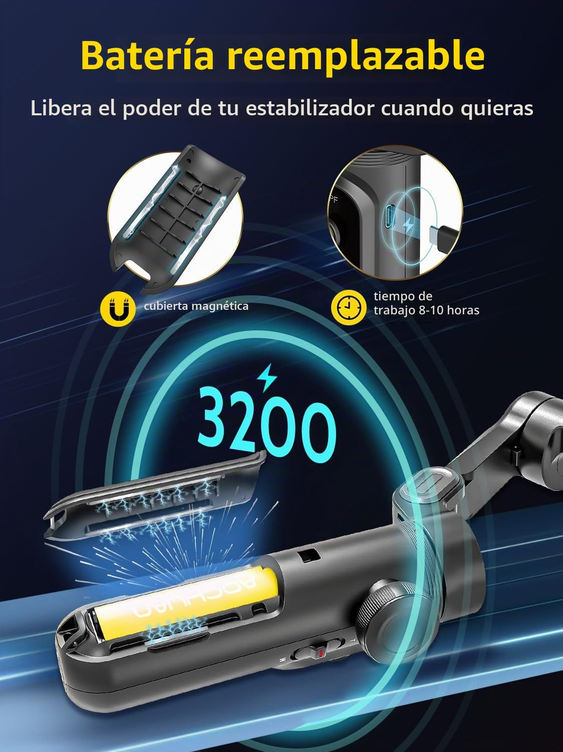 AOCHUAN Estabilizador de cardán para Smartphone, cardanes con Carga inalámbrica para iPhone 15 Pro MAX/Android Estabilizador de teléfono de Mano de 3 Ejes para grabación de Video y Seguimiento Facial