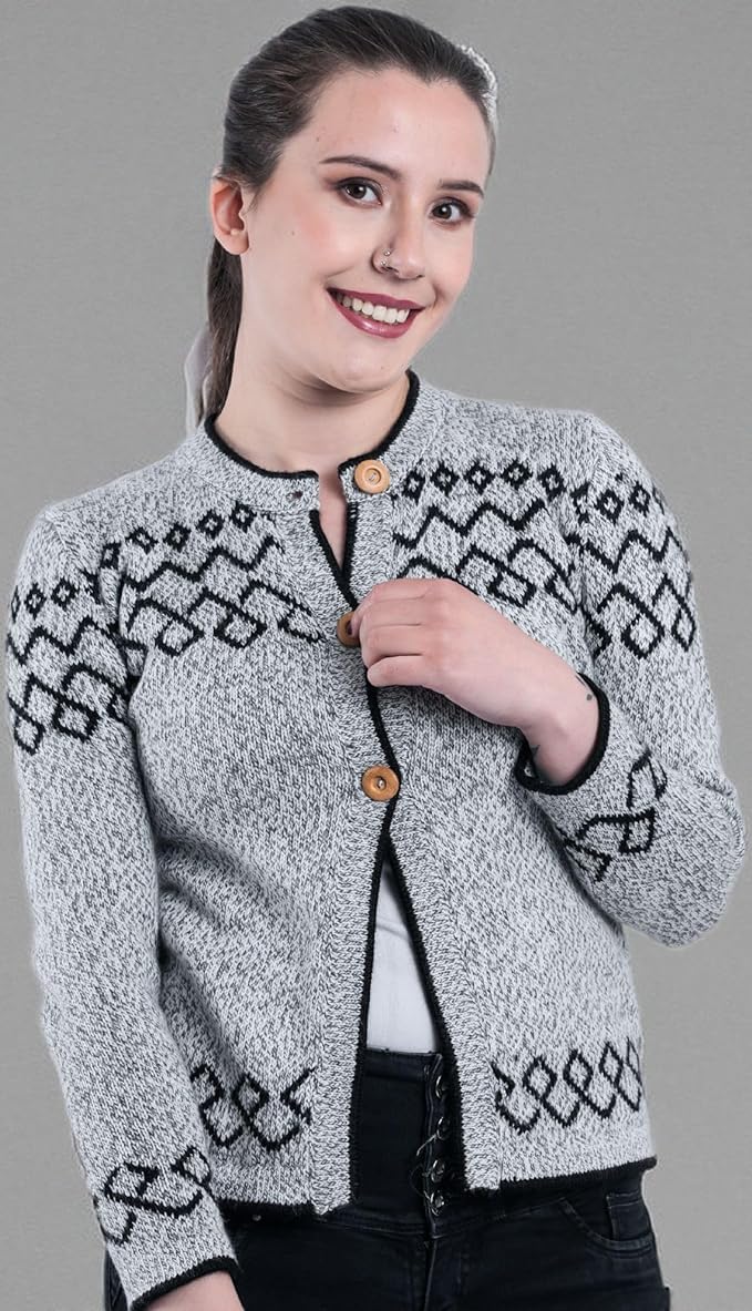 Gamboa Alpaka Cardigan Damen mit Kapuze Strickjacke Norweger Warm Pullover Herbst Winter